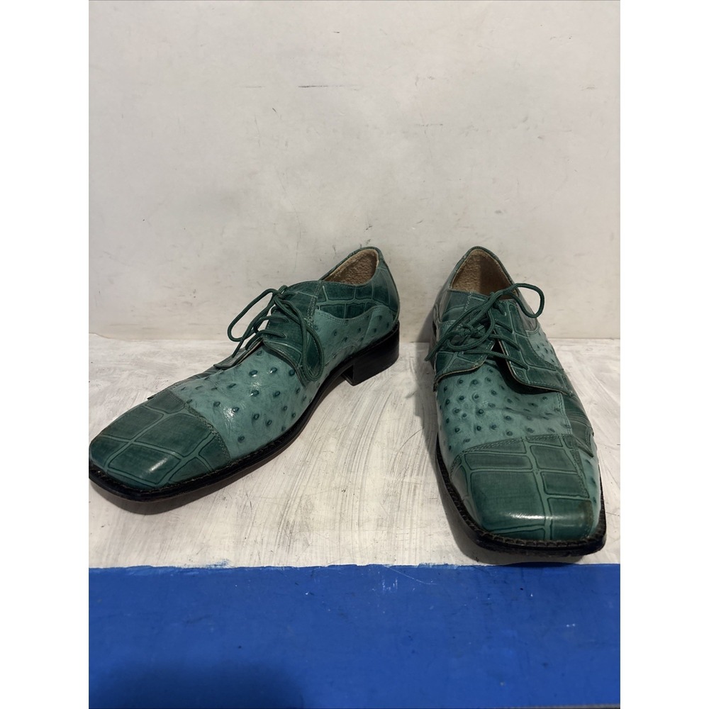 Fortune Liberty Mens Green Ostrich Leather Oxford Dress Shoes Size 8.5